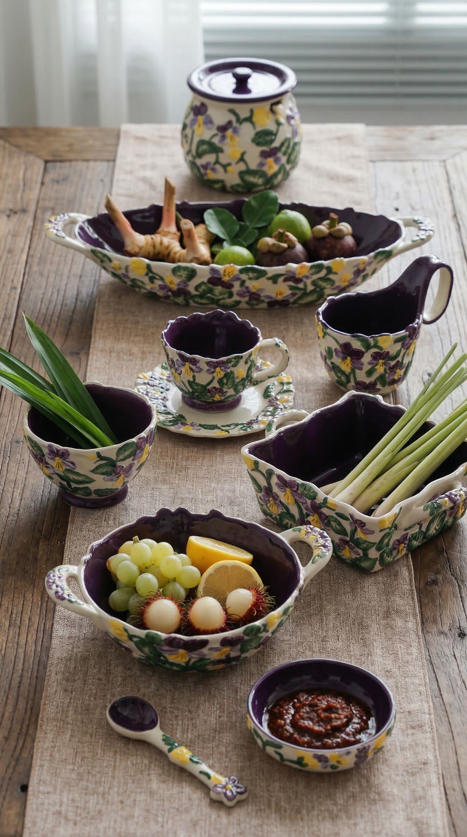 HongDian floral tableware arranged for everyday use