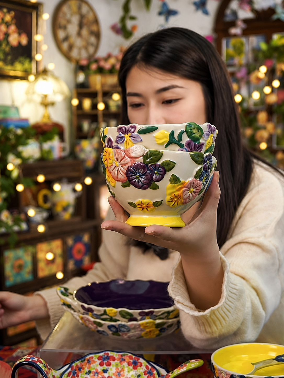 HongDian ceramic tableware presented in a livestream setting
