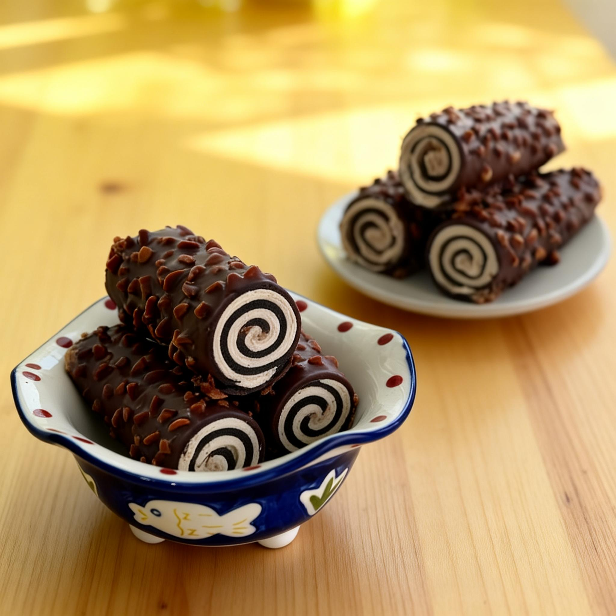 Hand-painted ceramic bowl in a tabletop dessert scene